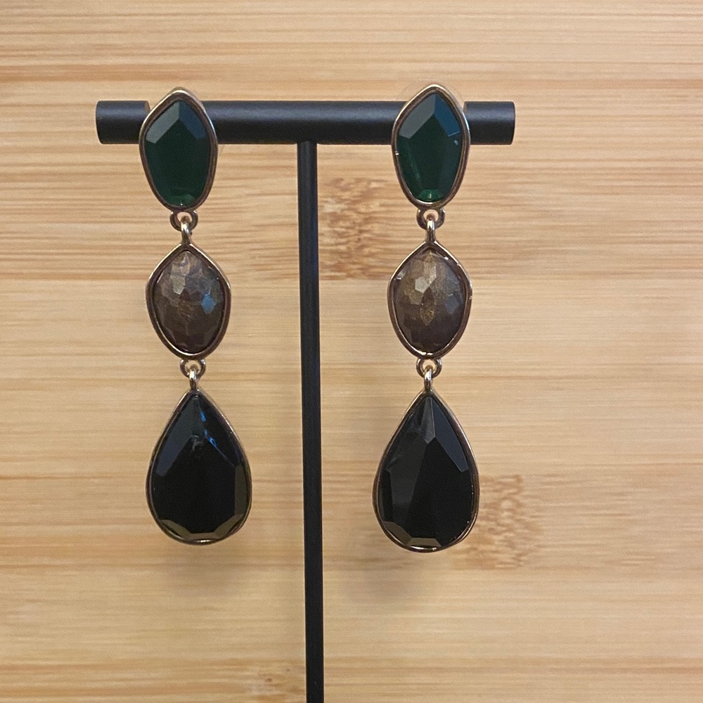 Black, Brown and Green Drop Earrings